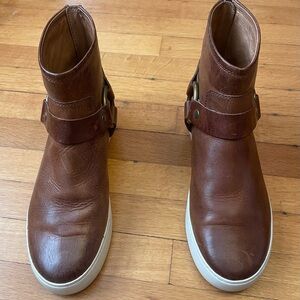 Frye Lena Brown Leather Ankle Boots Harness